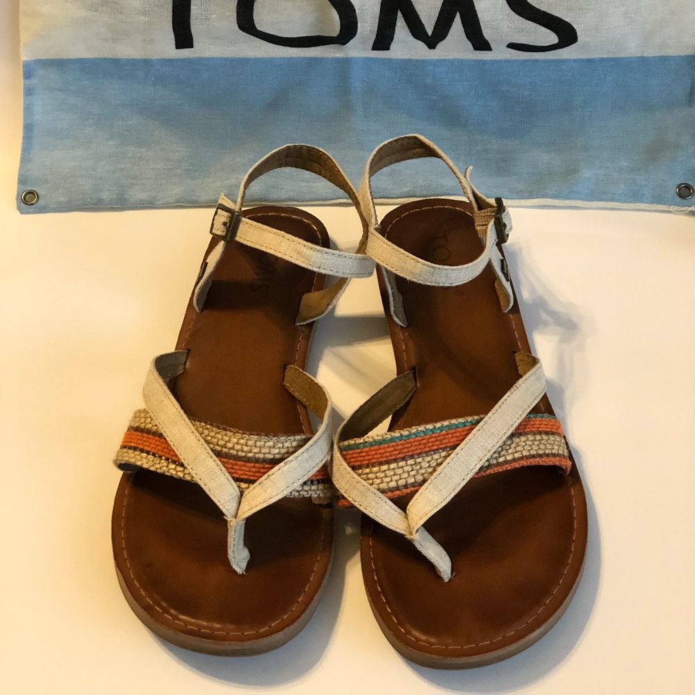 TOMS Woven Stripe Lexie Sandal Ntrl & Orange 7.5